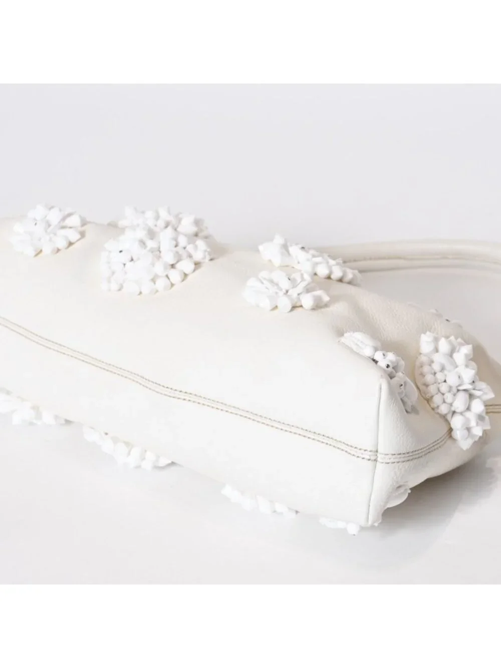 Prada Hobo Handbag Beads Leather White